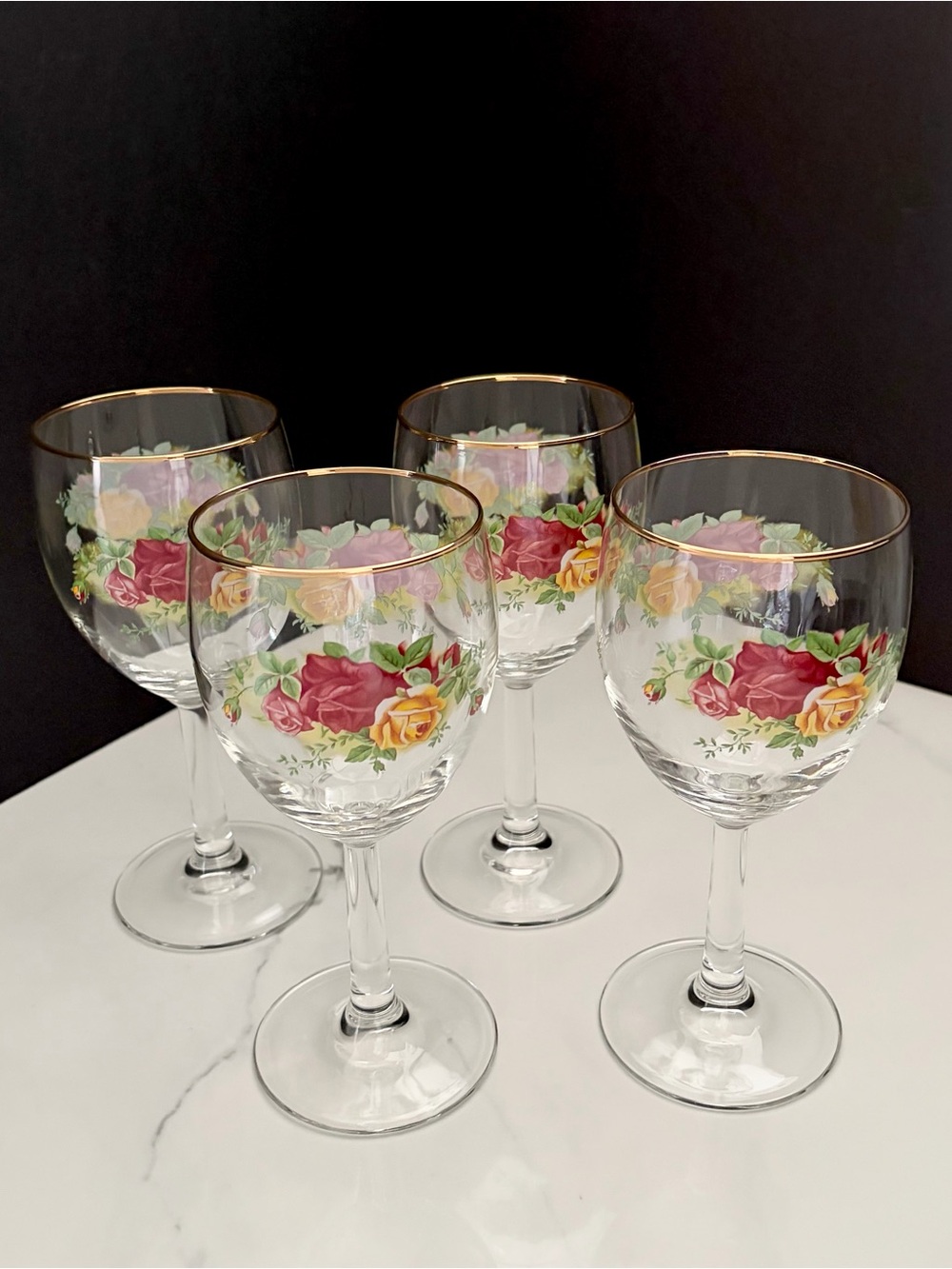 SET of 4 Old Country Roses Wine Glasses by Royal Albert